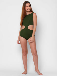 solid olive green cut out one piece swimsuit for women
