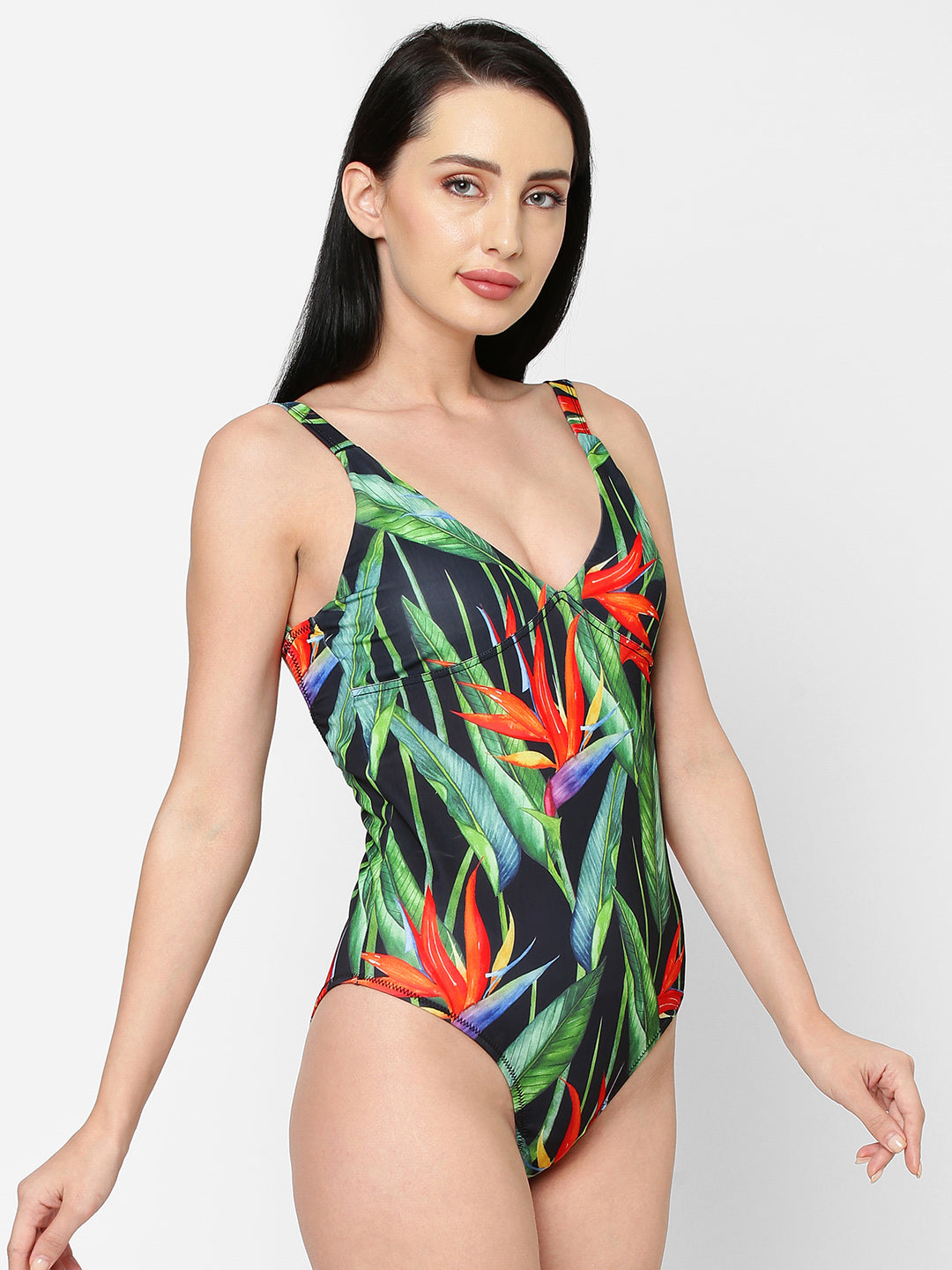 Esha Lal Swimwear one piece swimsuit in birds of paradise floral print