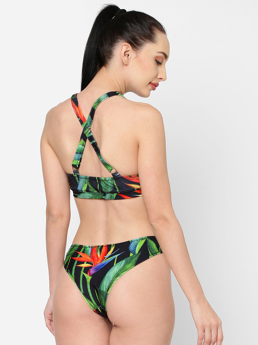 Esha Lal Swimwear two piece bikini set in a birds of paradise print