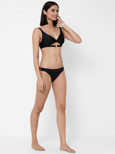 Esha Lal Swimwear black two piece bikini set with gold embellishments for women