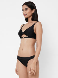 Esha Lal Swimwear black two piece bikini set with gold embellishments for women