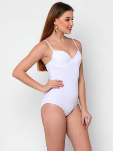 sha Lal Swimwear solid white women's one piece swimsuit